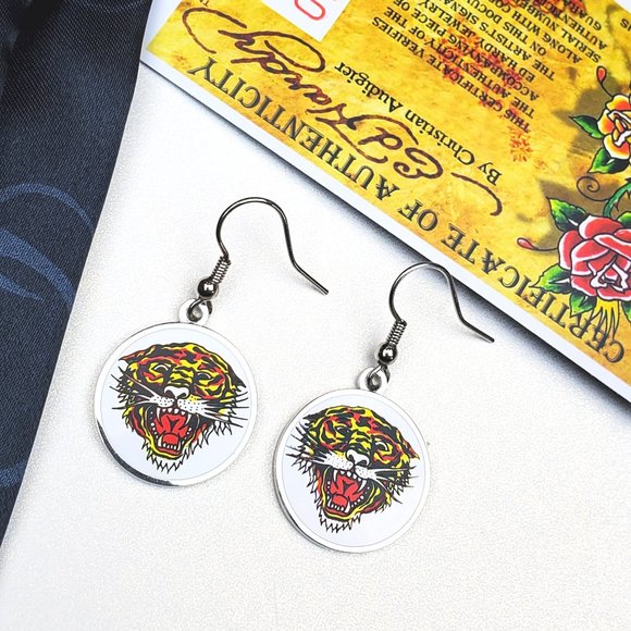 ED HARDY VINTAGE Style Earrings /Open Mouth Tiger Earrings - Picture 3 of 6